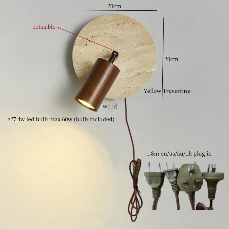 Afralia™ Yellow Travertine Block Stone LED Wall Lamp for Living Room Decor