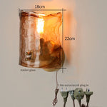 Afralia™ Japanese Amber Glass LED Wall Lamp Copper Vintage Design