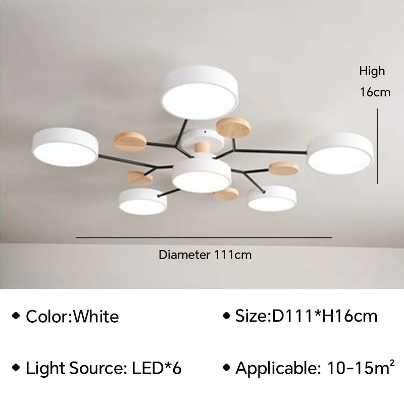 Modern LED Ceiling Lamp - Wood Round Ceiling Lights Macaron Chandelier