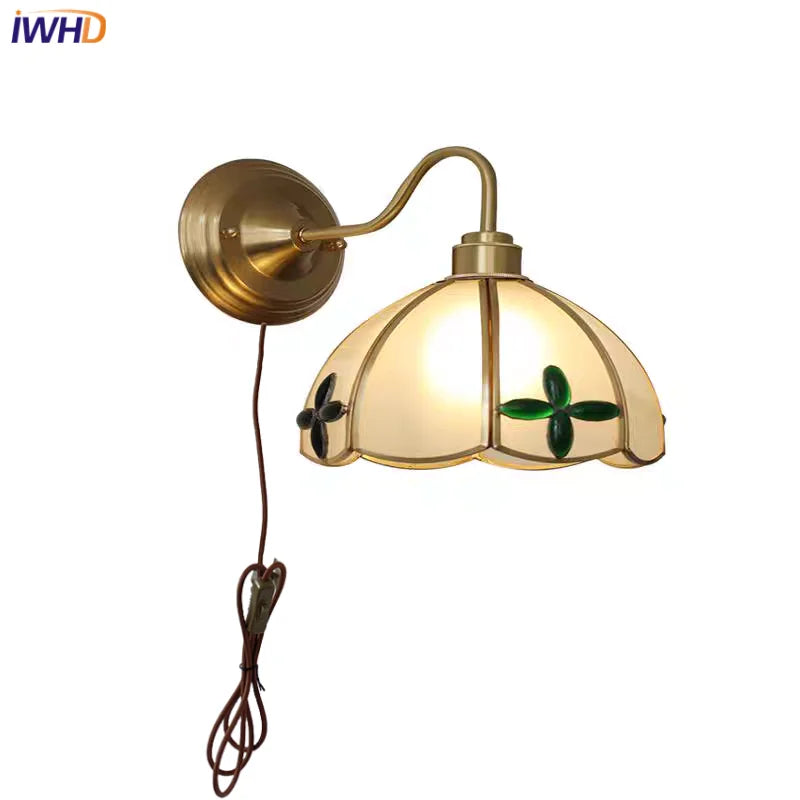 Glass Brass Wall Sconce LED Light Fixture for Dining Living Room