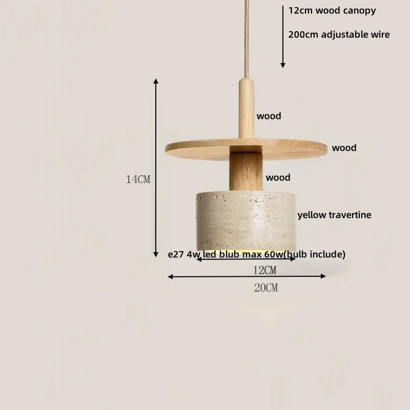 Yellow Travertine Stone LED Pendant Light for Dining Room Restaurant.