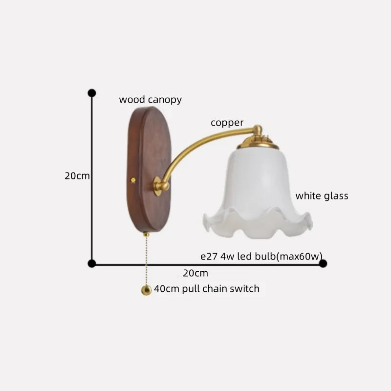 LED Japanese Style Wall Lights Copper Wood Bedside Lamp for Home Bedroom