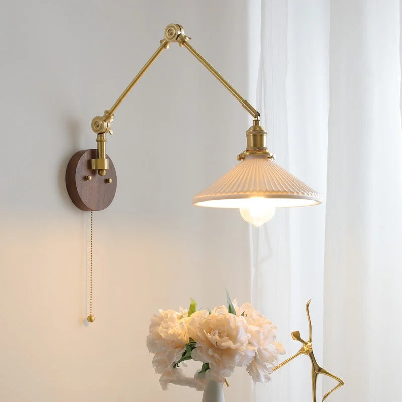 LED Wall Light Walnut Copper Modern Style Hallway Bedroom Living Room