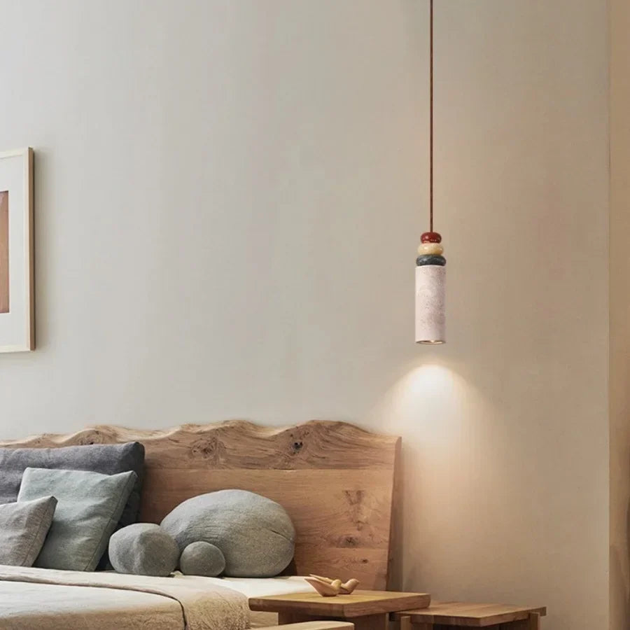 Afralia™ Colorful Stone LED Pendant Light - Nordic Modern Yellow Travertine Wood Canopy