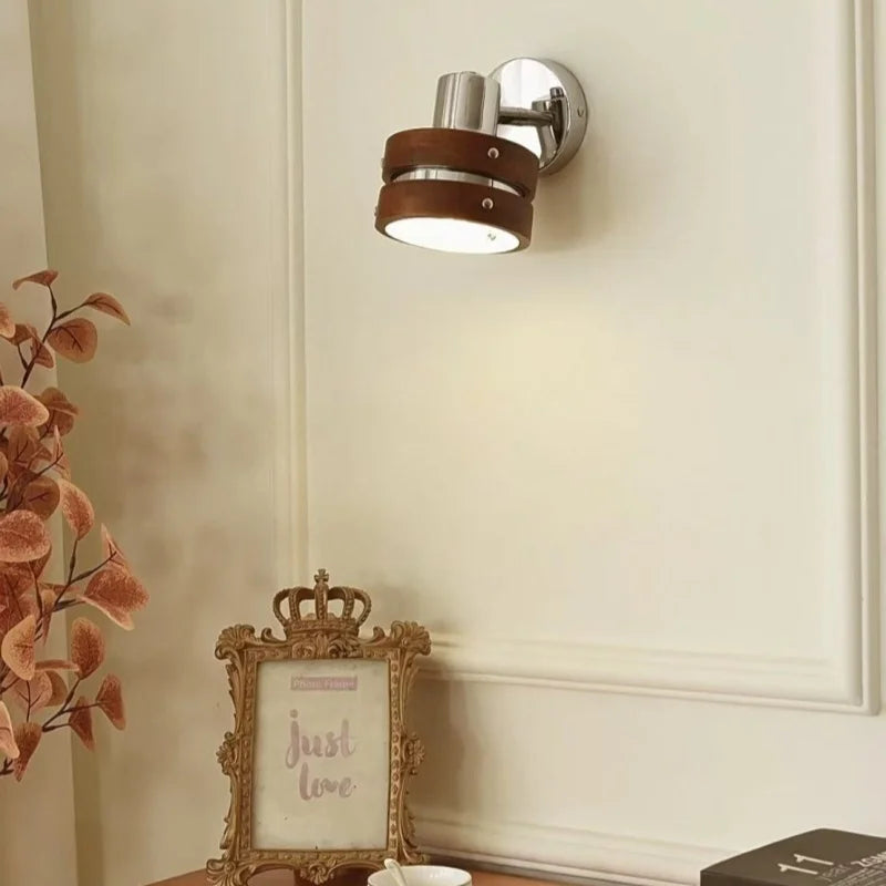 Afralia™ Wood LED Wall Lights Living Room Sofa Loft Mirror Bedside Lamp