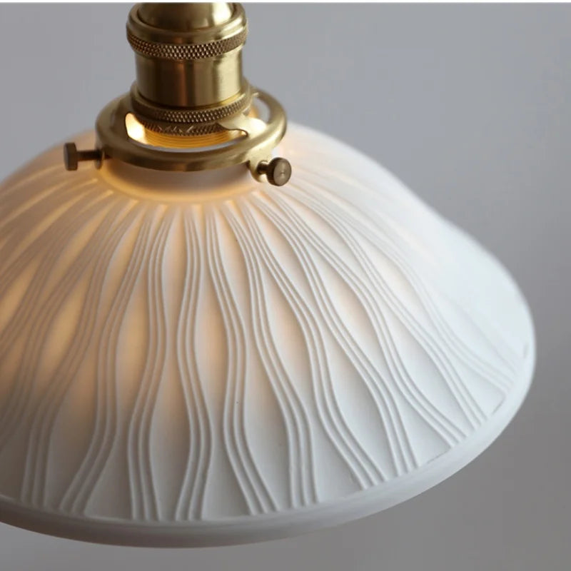 Adjustable LED Pendant Lights Ash Wood White Ceramic Modern Hanging Lamp