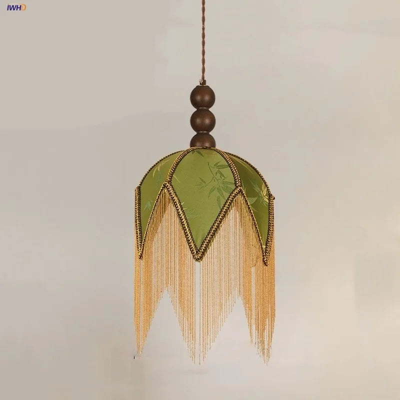 Afralia™ Vintage LED Pendant Lights Iron Tassel Wood Ball Hanging Lamp