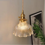 Clear Glass LED Pendant Lights with Copper Knob Switch for Dining Room
