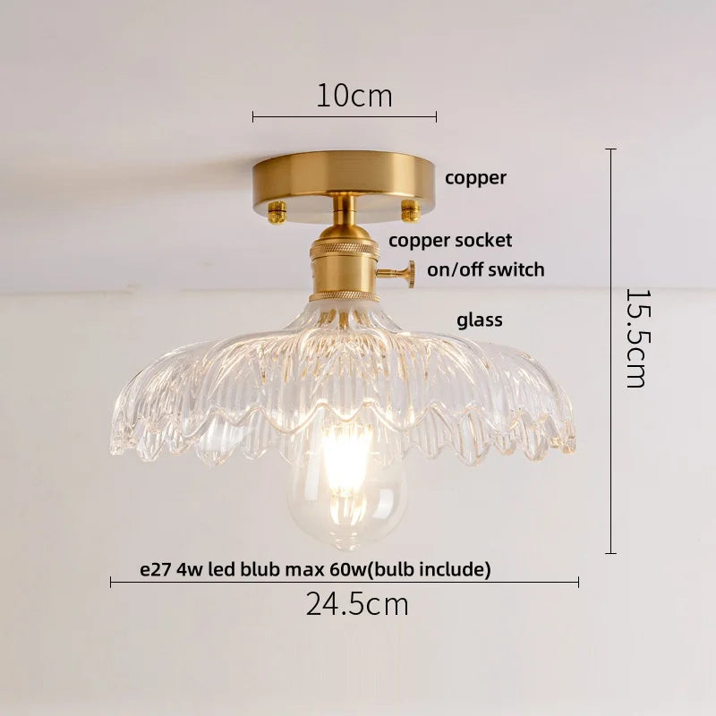 Glass LED Ceiling Light for Living Room, Modern Copper Canopy, Nordic Style Fixtures