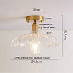 Clear Glass LED Ceiling Light Fixture Modern Nordic Copper Knob Switch Lamp