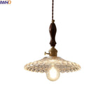 Copper Glass Pendant Light Fixture with Wood Handle & LED Bulb