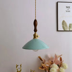 Ceramic LED Pendant Lamp: Modern Wood Handle Hanging Light Fixtures