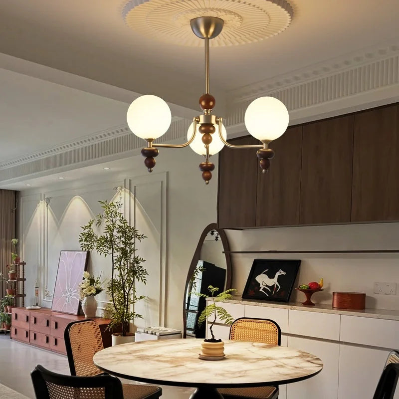 Afralia™ Wood Chandelier Wabi Sabi Pendant Lights Living Room LED Luminarias