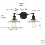 Industrial LED Wall Light Fixture with Pull Chain Switch, 2 Heads Bedside Lamp