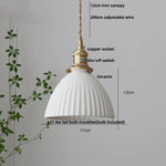 White Ceramic LED Pendant Lamp with Copper Switch - Flower Hanging Light