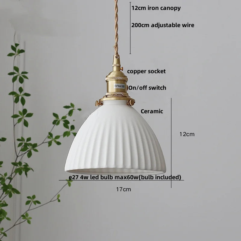 Afralia™ LED Rose Flower Pendant Lamp Ceramic Wood Nordic Modern Hanging Light
