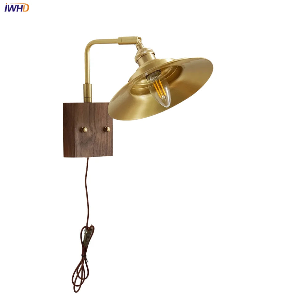 Wood LED Wall Light Up Down Rotate Copper Bedside Lamp