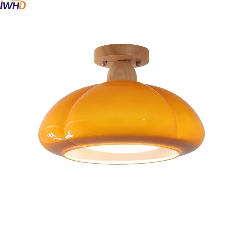 Pumpkin Glass LED Ceiling Light Fixture for Modern Home Lighting