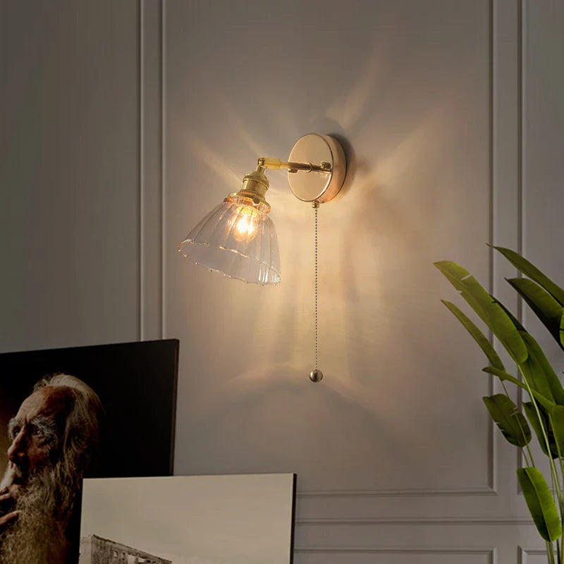 Modern LED Wall Sconce Reading Lamp, Rotatable Clear Glass, Pull Chain Switch
