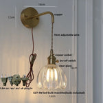 Smoke Gray Glass LED Wall Light Fixture Minimalist Pull Chain Switch Bedside Lamp