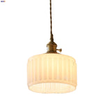 Glass LED Pendant Light: Nordic Design, Adjustable, Knob Switch - White Stripe