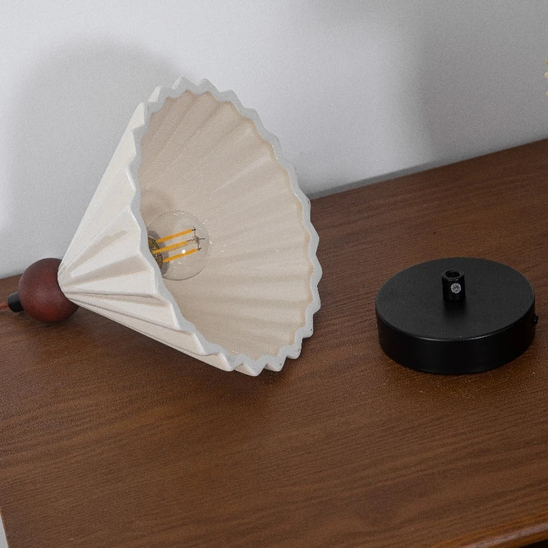 Ceramic Wood Pendant Lamp LED Hanging Light Fixture for Modern Home Decor