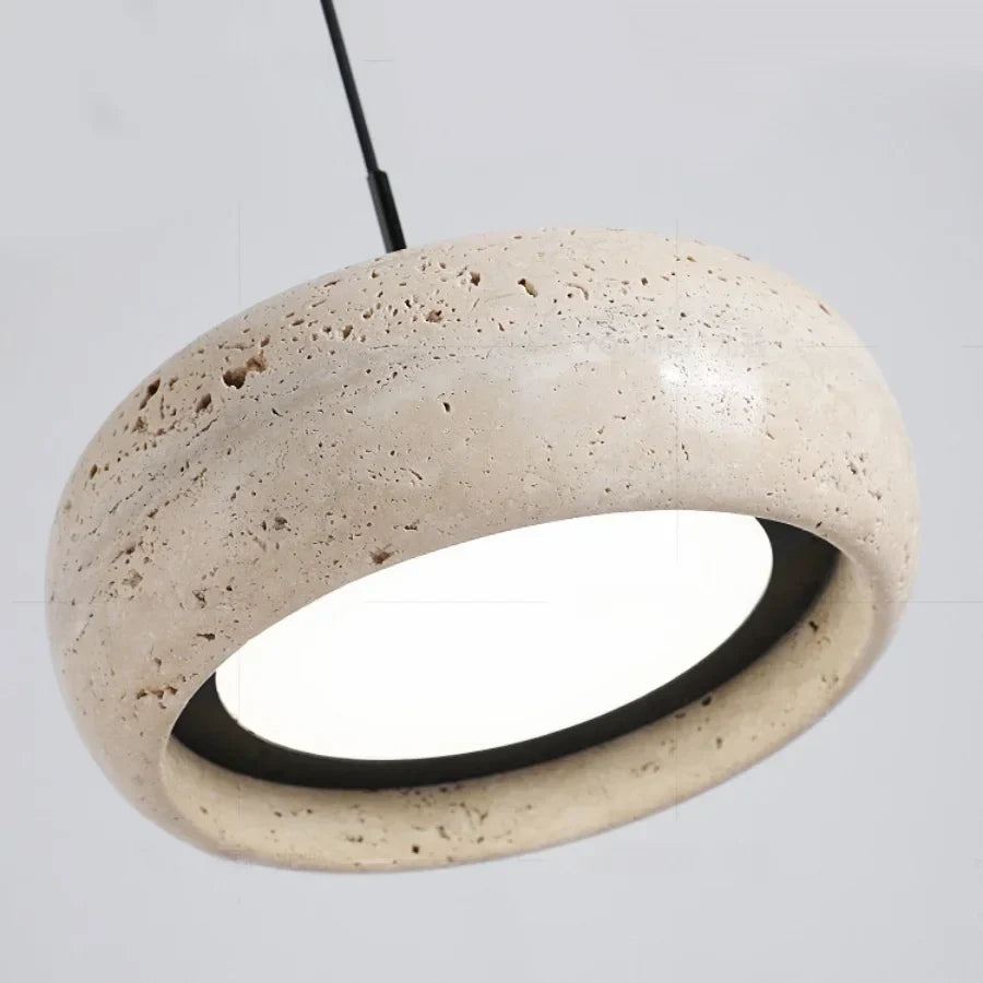 LED Pendant Lamp Black Iron Wabi Sabi Hanging Light - Yellow Travertine