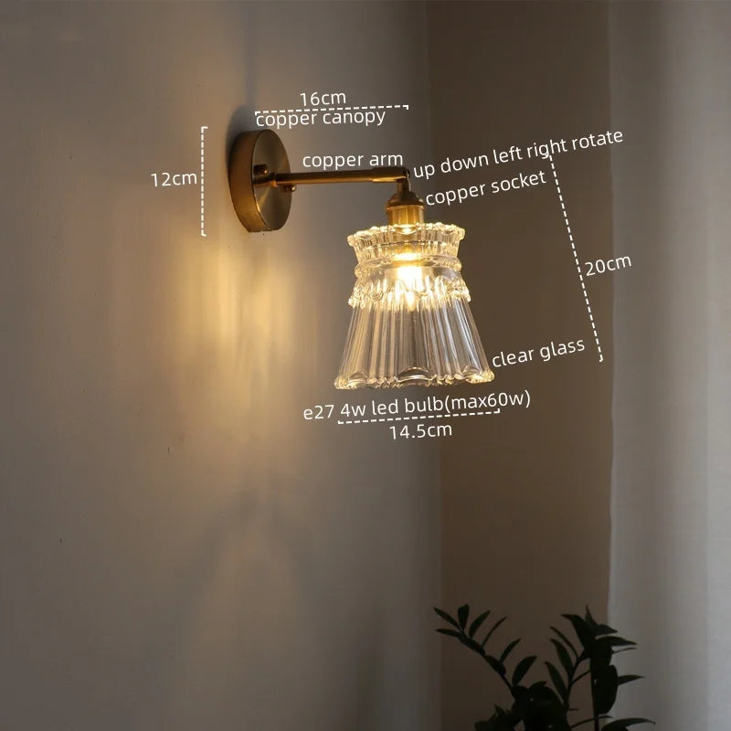 Vintage LED Wall Light Glass Copper Applique Da Parete
