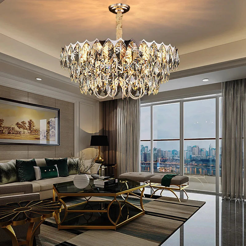 Nordic Crystal Chandelier Dimmable LED Pendant Lamp for Elegant Living Room Décor