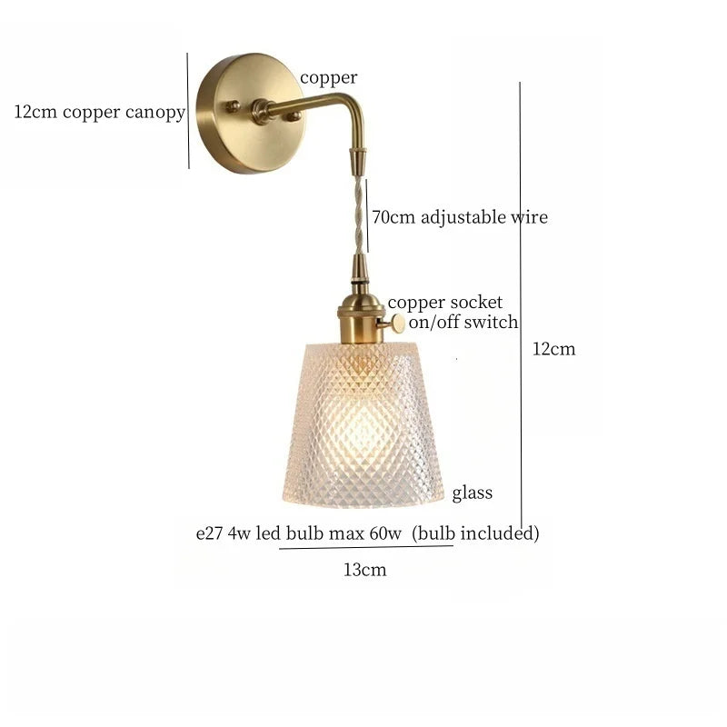 Brass Glass LED Wall Sconce Light for Living Room, Bedroom, Bathroom