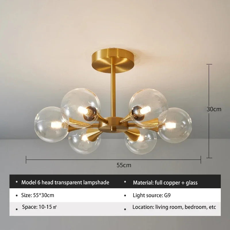 Glass Ball Chandelier Pendant Light Fixture for Living Dining Bedroom
