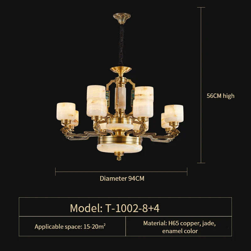 Natural Jade Chinese Chandelier for Living Room, Hotel, Restaurant, and Tea Room