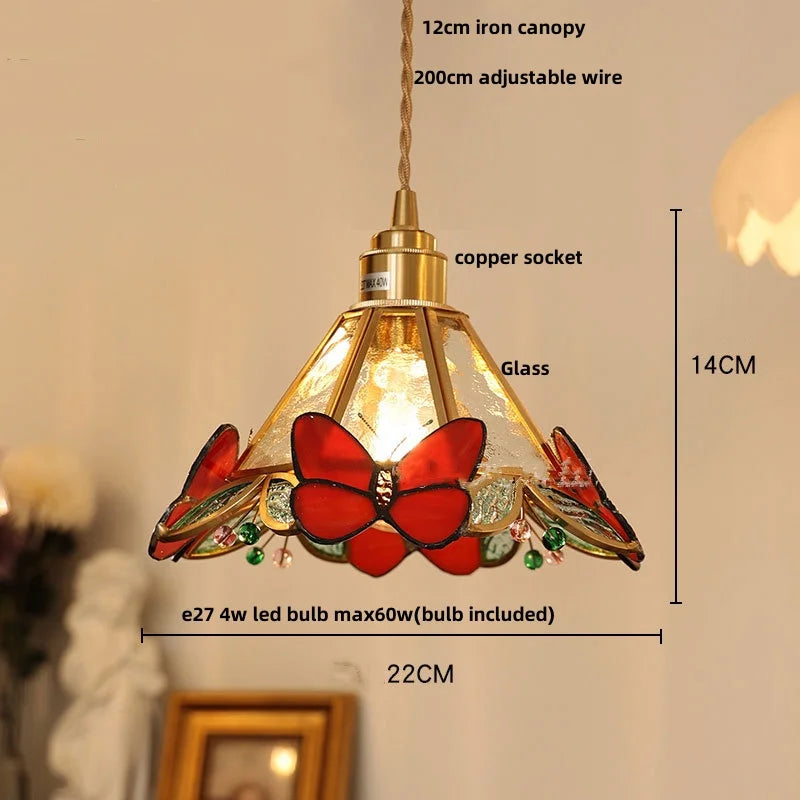 Red Butterfly LED Pendant Lamp Tiffany Glass Hanging Lights
