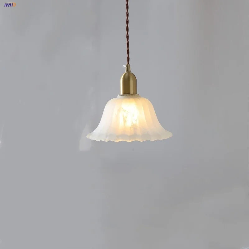 Copper Socket LED Pendant Light Fixture with White Glass Shade in Nordic Modern Style
