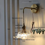 Amber Glass LED Wall Sconce, Brass Finish, Adjustable Wire, Modern Nordic Style