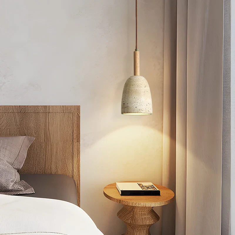 Yellow Travertine LED Pendant Light - Modern Nordic Wood Hang Lamp