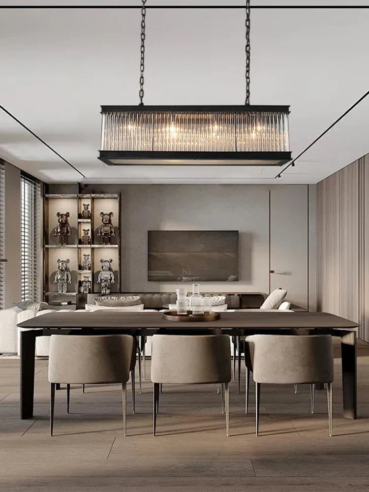 Crystal Rectangle Chandelier: Classic Retro Nordic Ceiling Hanglamp for Dining Room.