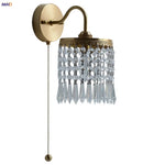 Crystal LED Wall Sconce Pull Chain Switch Brass Mirror Light