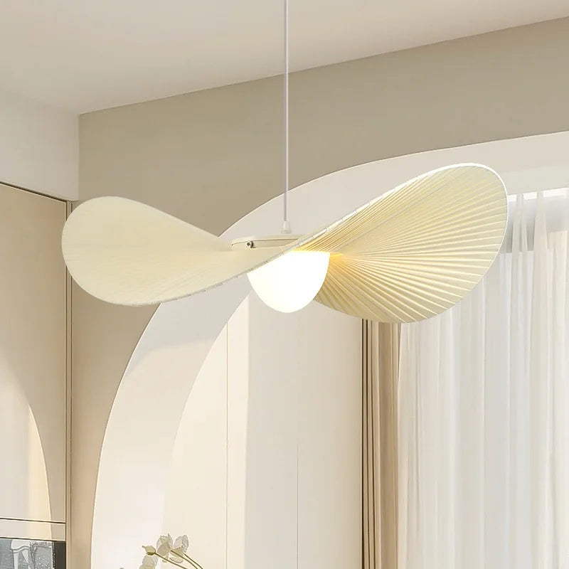 Nordic Beige Pleated Fabric LED Pendant Lights: Stylish Bar Droplight for Dining Room