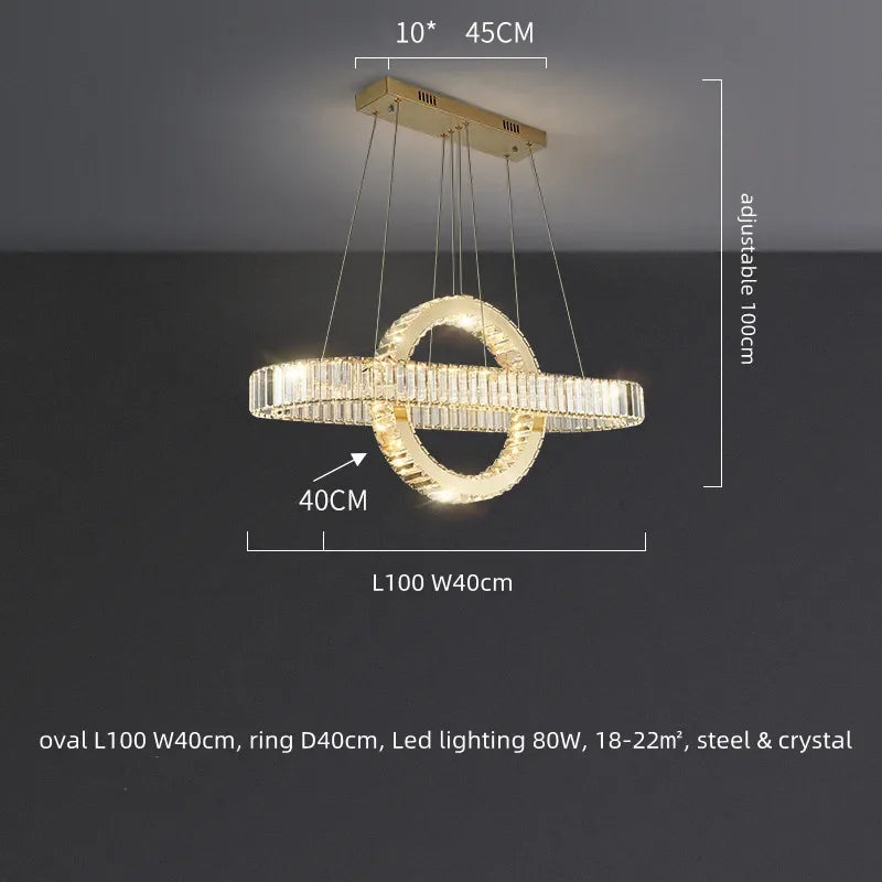 Afralia™ Oval Chrome Gold Steel LED Pendant Lights with Crystals - Dimmable Dining Room Hanging Lamp