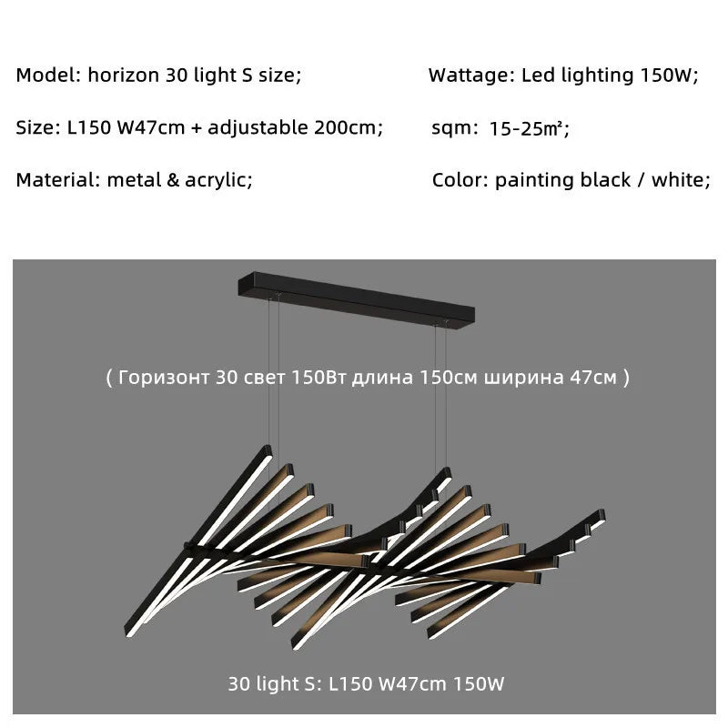 Modern Luxury LED Chandelier Adjustable Pendant Light Black/White Metal