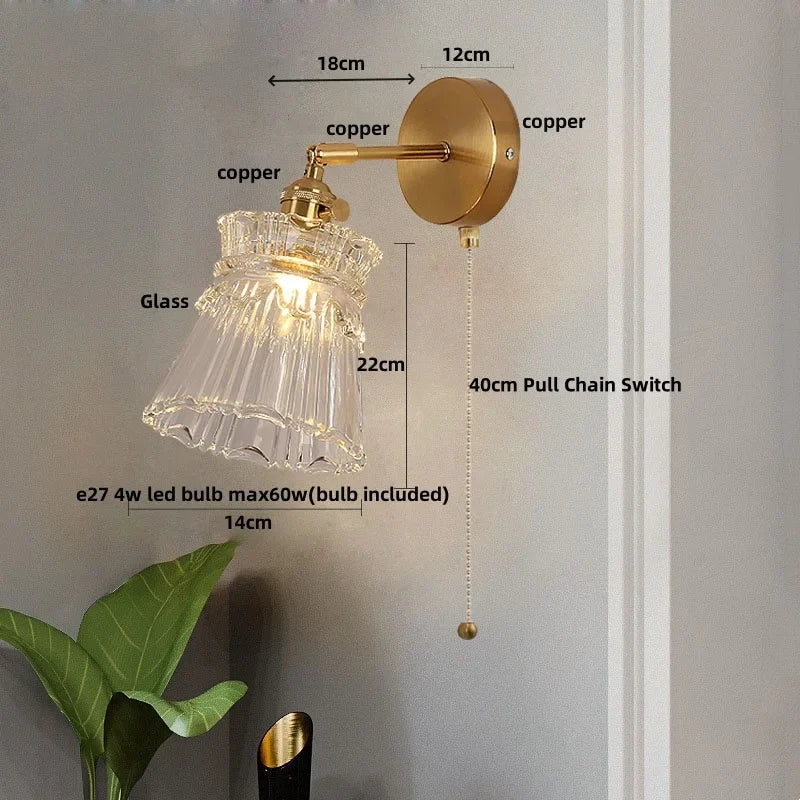 Clear Glass LED Wall Lamp Pull Chain Switch Modern Luxury Home Decor