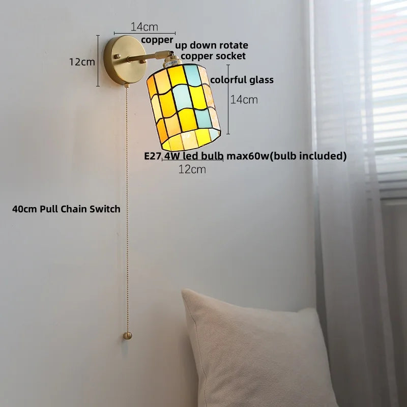 Rotatable Glass Wall Lamp with Pull Chain Switch