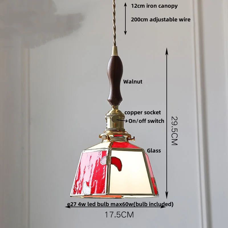 Afralia™ Red Tiffany Glass Knob Switch Pendant Lamp - Nordic Handcrafted LED Hanging Light