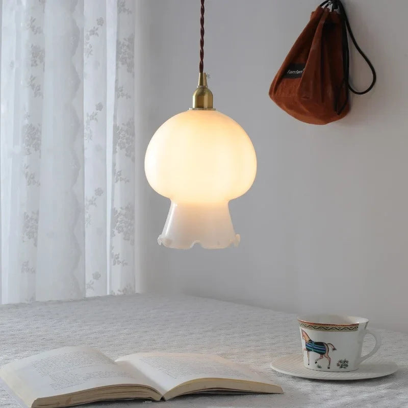 Walnut Glass Pendant Lamp: Nordic LED Hanging Light Fixture for Dining Room, Bedroom, Bar