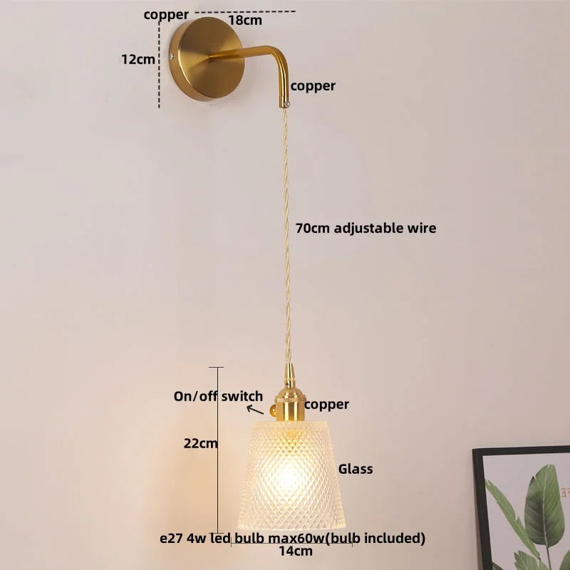 Clear Glass LED Wall Lamp Pull Chain Switch Modern Luxury Home Decor