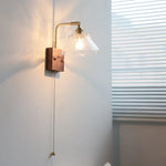 Walnut Glass LED Wall Light: Modern Brass Rotatable Bedside Lamp