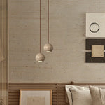 Yellow Travertine Spherical Stone LED Pendant Light for Bedroom Dining Living Room