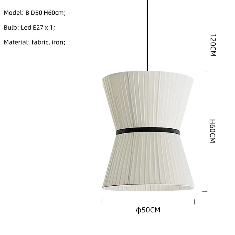 White Fabric LED Pendant Chandelier, Minimalist Living Room Ceiling Light