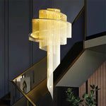 Gold Tassel LED Chandelier for High Ceilings - Elegant Home Decor Lighting